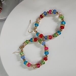 Multi Color Cut Crystal Faceted Rondelle Hoop Earrings New